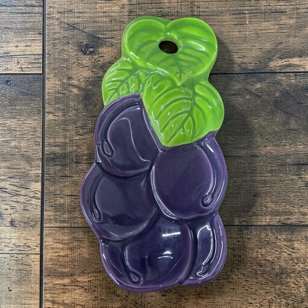 Vintage Ceramic Grape Spoon Rest Trinket Dish Wall Decor Hand Painted Japan